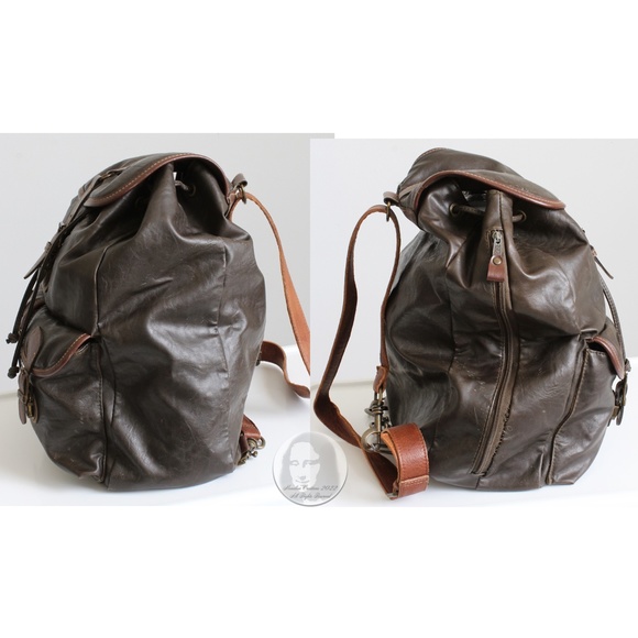 Capezio Backpack Rucksack Brown Leather Trim Large Sling Bag Vintage 80s HTF - Picture 5 of 10